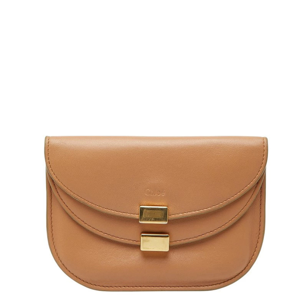 Chloe Georgia coin case Wallet Purse Business Card Beige Cream Gold Leather